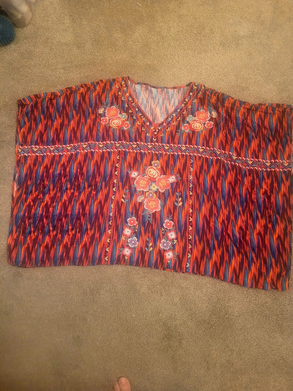 Boho Embroidered V-Neck Tunic in Red and Purple